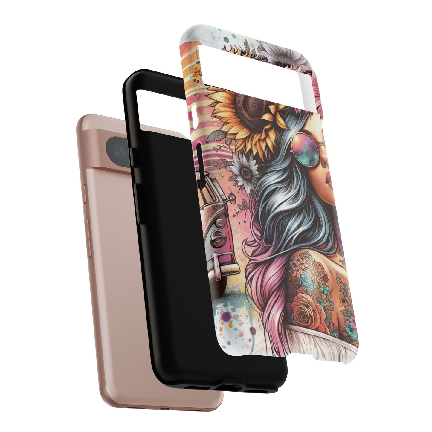 Retro Boho Wanderer – Sunflower Hippie Van Mobile Cover