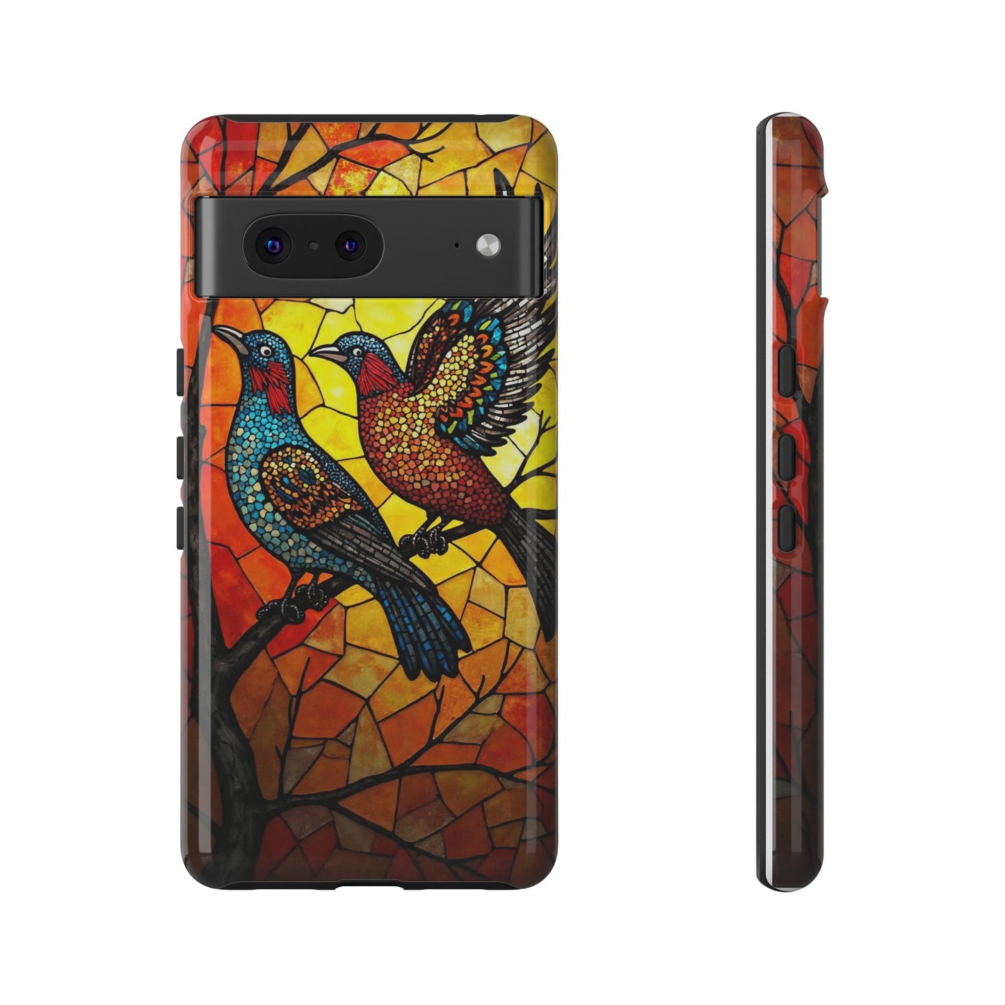 Vibrant Hummingbirds with Stained Glass Charm