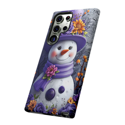 Cheerful Snowman With Colorful Floral Hat And Scarf phone case design