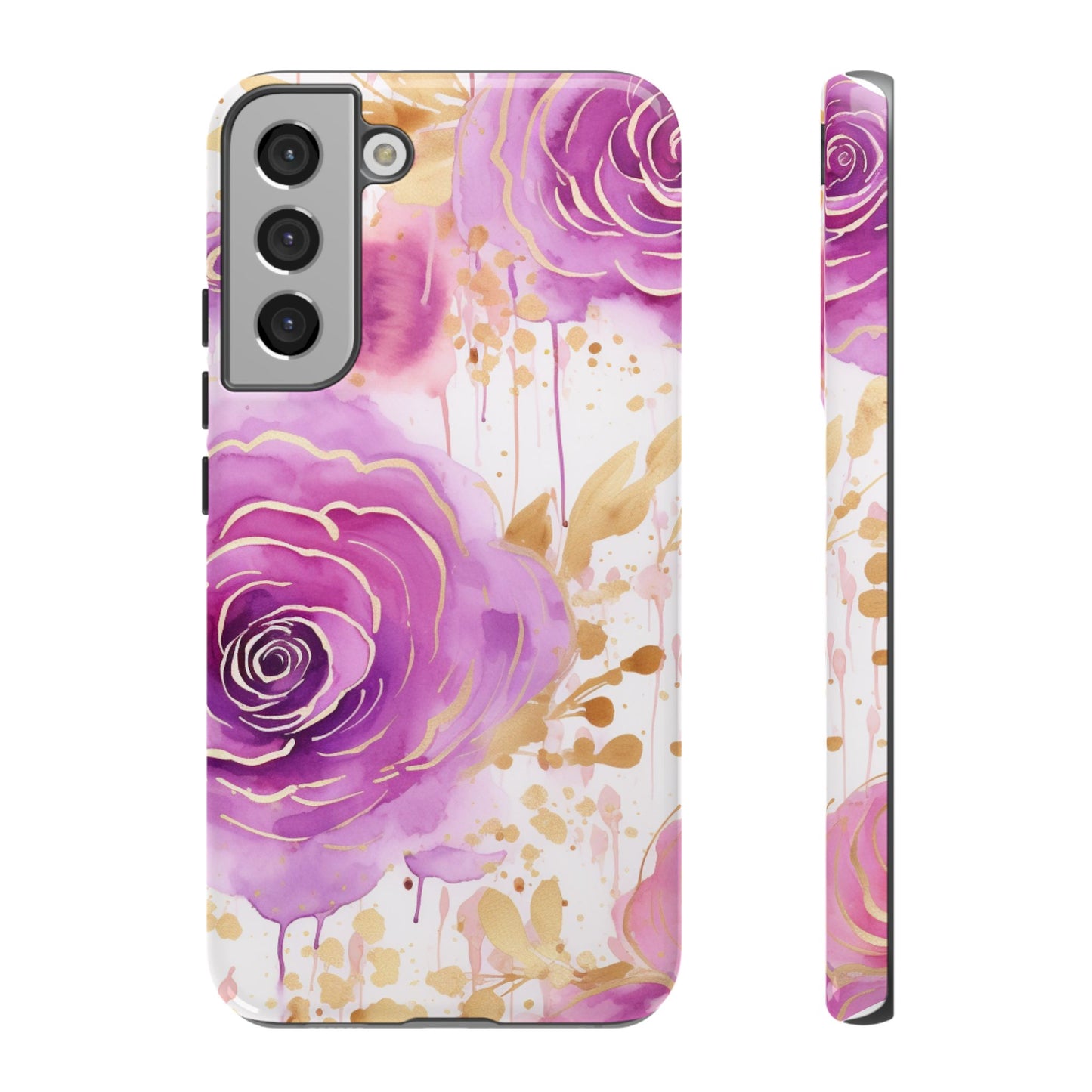 Elegant Purple-Gold Watercolor Rose Mobile Case