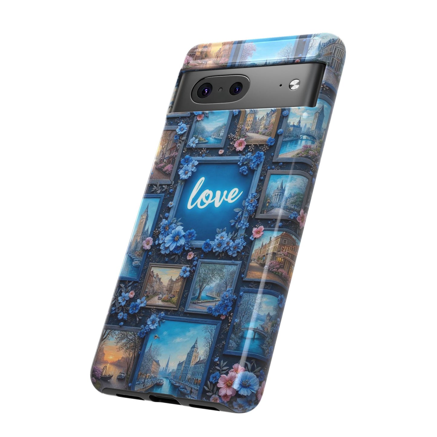 Blue Floral Love Frame Phone Case