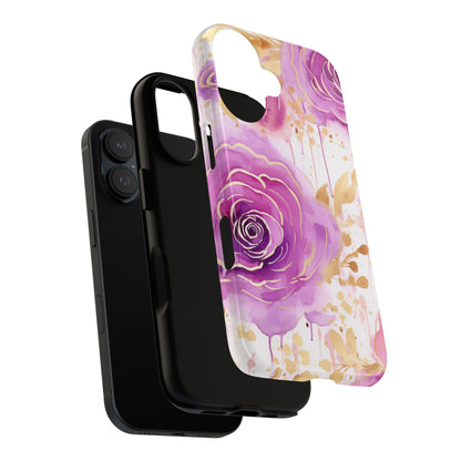 Elegant Purple-Gold Watercolor Rose Mobile Case