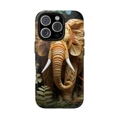 Golden Jungle Elephant Mobile Cover – Intricate Paper Art Design