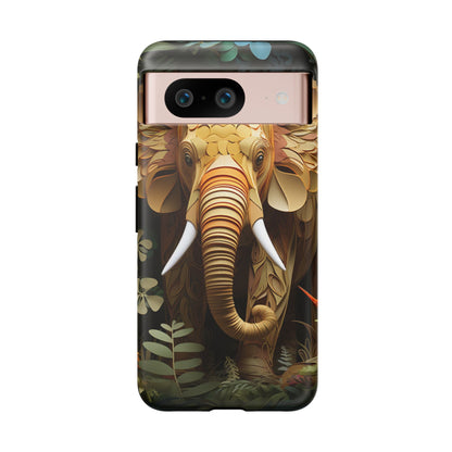 Golden Jungle Elephant Mobile Cover – Intricate Paper Art Design
