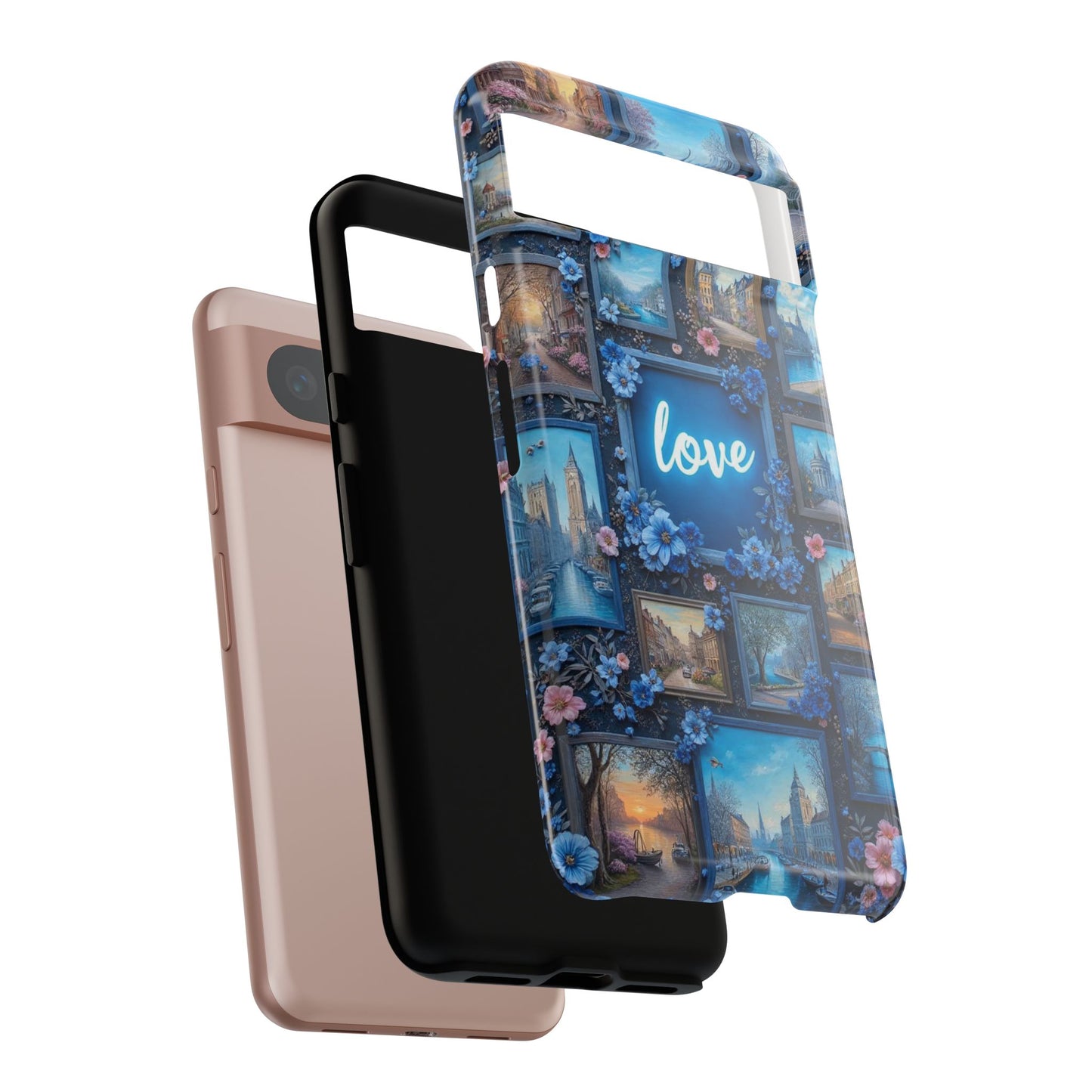 Blue Floral Love Frame Phone Case