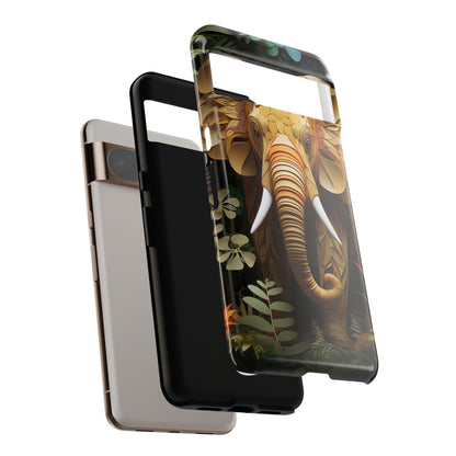 Golden Jungle Elephant Mobile Cover – Intricate Paper Art Design