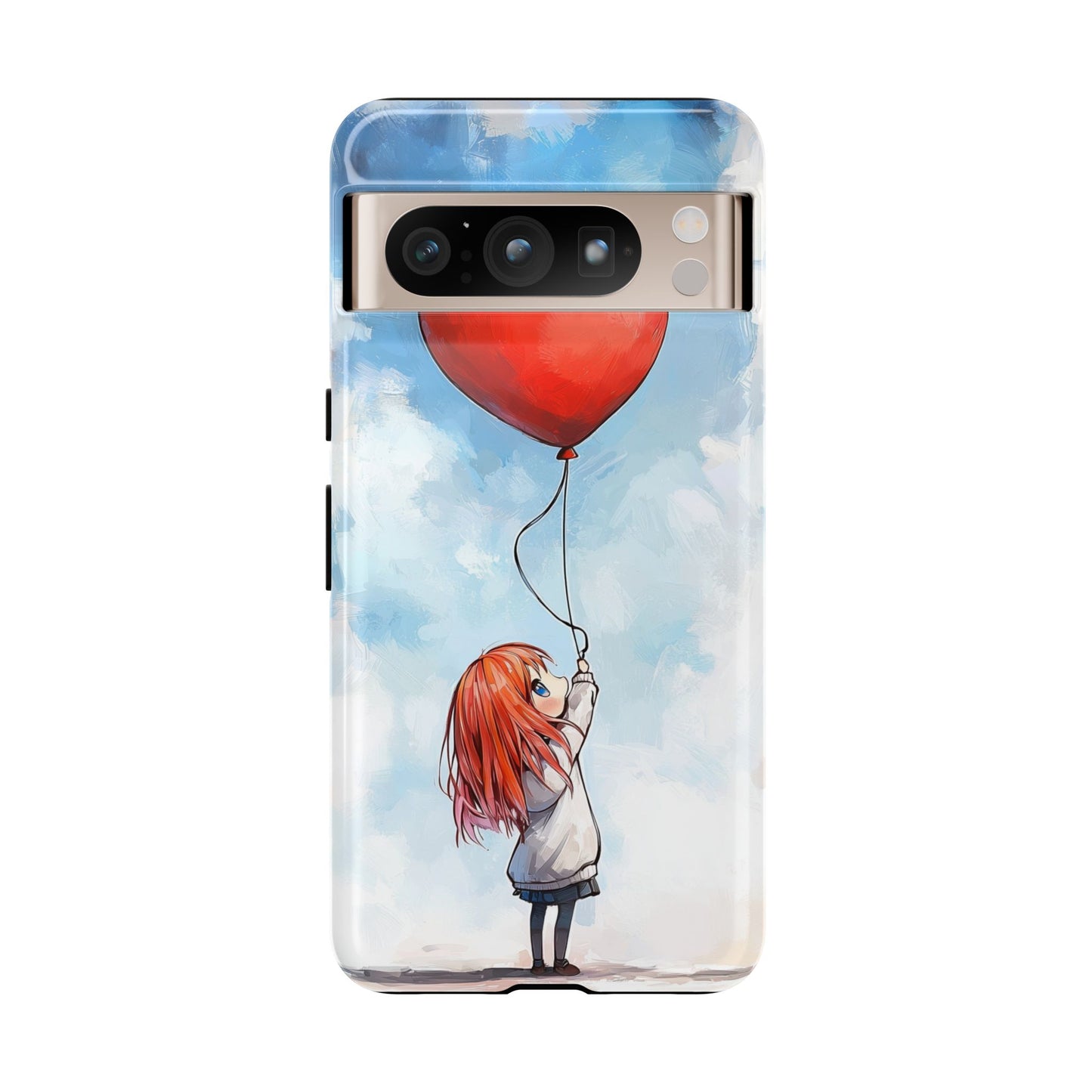 Anime Girl with Heart Balloon Phone Case – Cute & Inspirational Design for iPhone, Google Pixel & Samsung