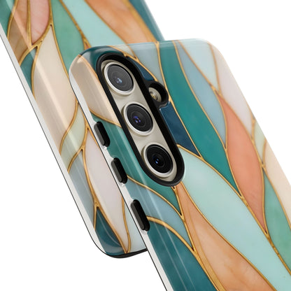 Geometric Leaves: Teal, Peach, and Gold Harmony
