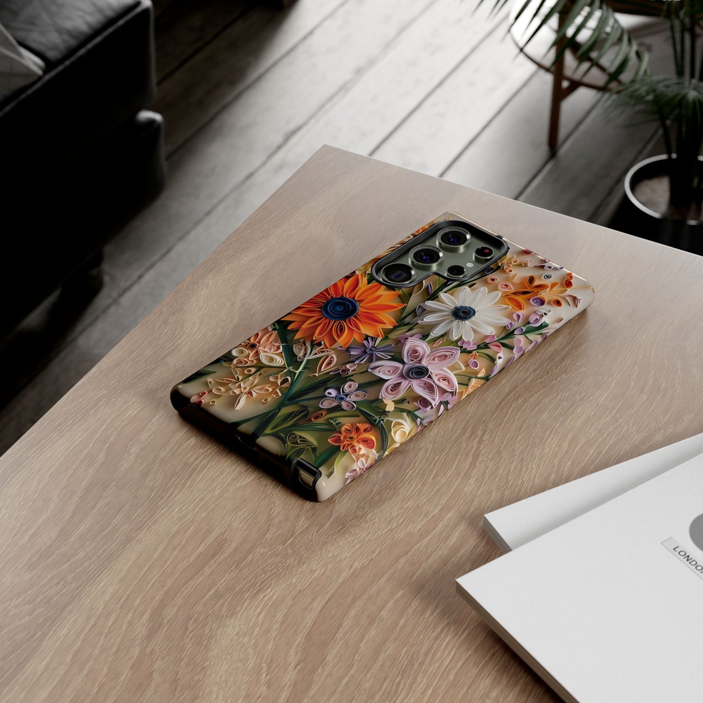 Intricate Quilled Floral Artwork In Vibrant Colors phone case design.