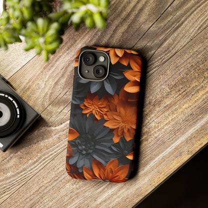 Orange & Black 3D Floral Mobile Case