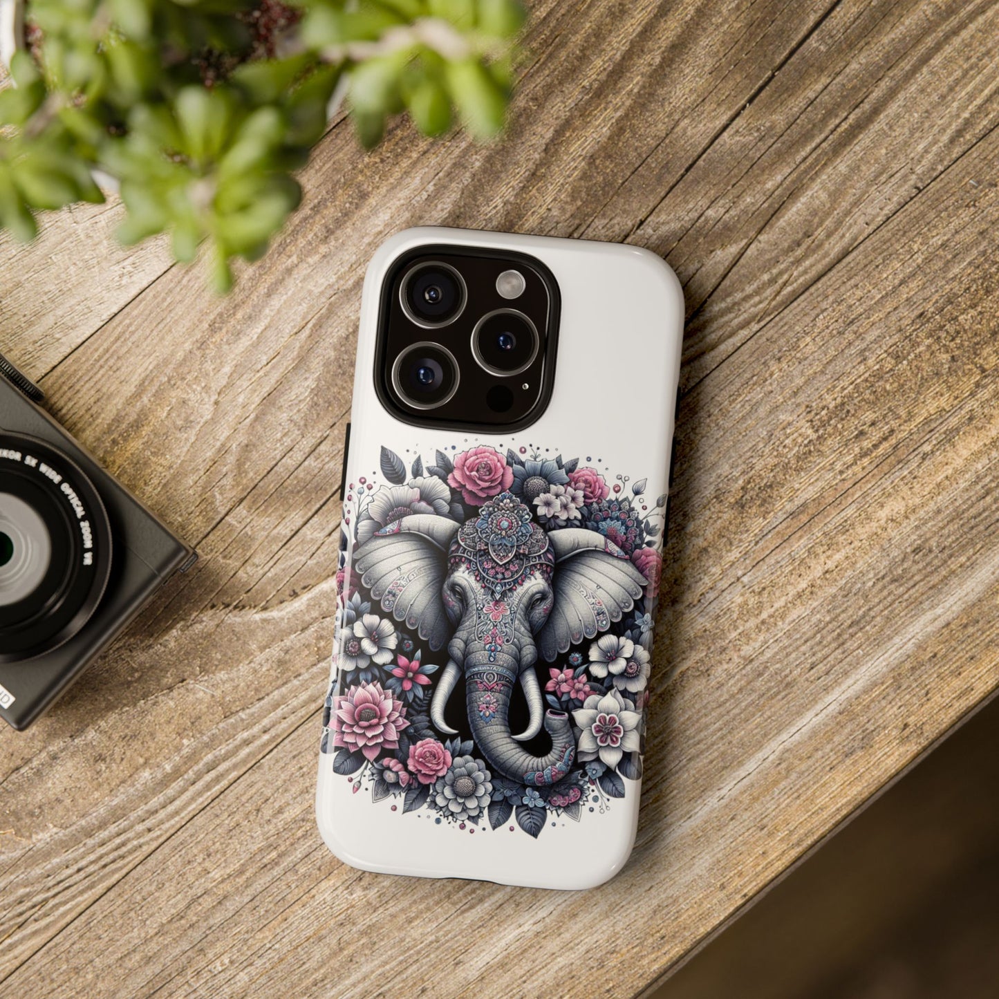 Ornate Floral Elephant Mobile Cover – Elegant Bohemian Art