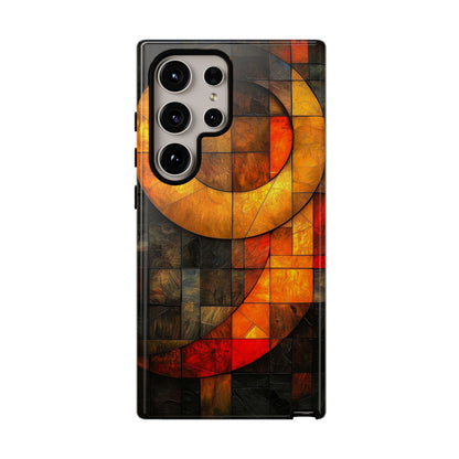 Inferno Spiral – Geometric Stained Glass Art Phone Case for iPhone, Samsung & Pixel