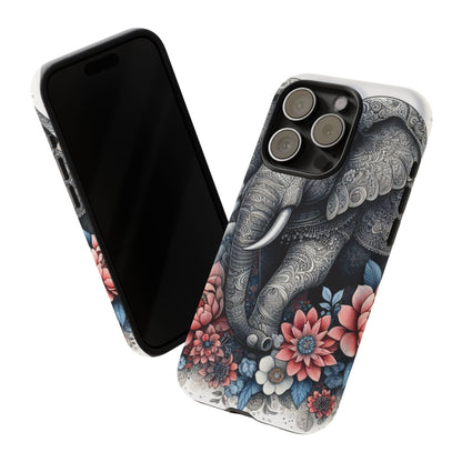 Mandala Elephant Mobile Cover – Elegant Black & White Floral Art