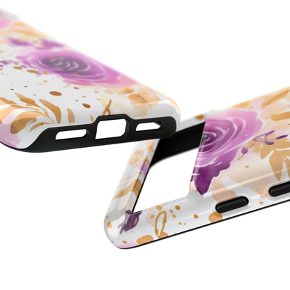 Purple Bloom Watercolor Mobile Case – Artistic Elegance in Gold & Lilac