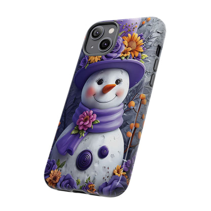 Cheerful Snowman With Colorful Floral Hat And Scarf phone case design