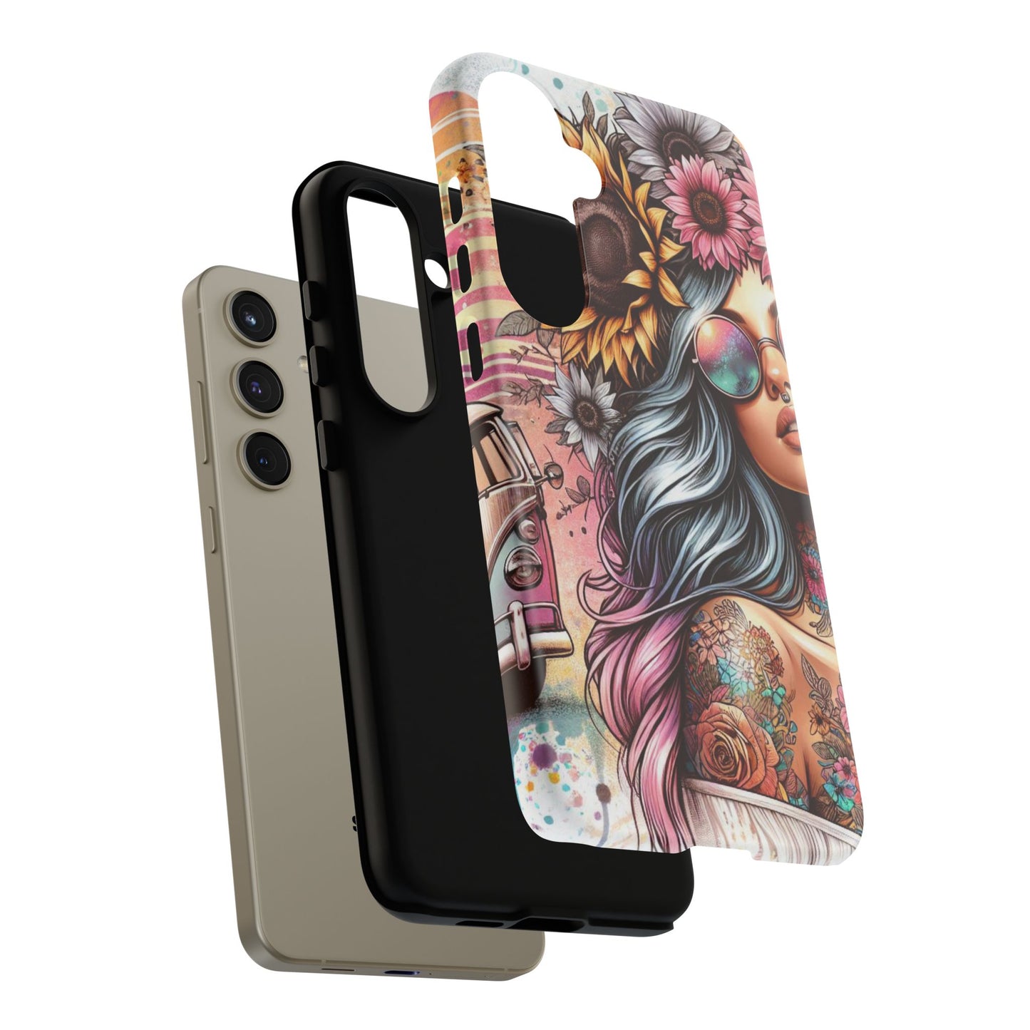 Retro Boho Wanderer – Sunflower Hippie Van Mobile Cover