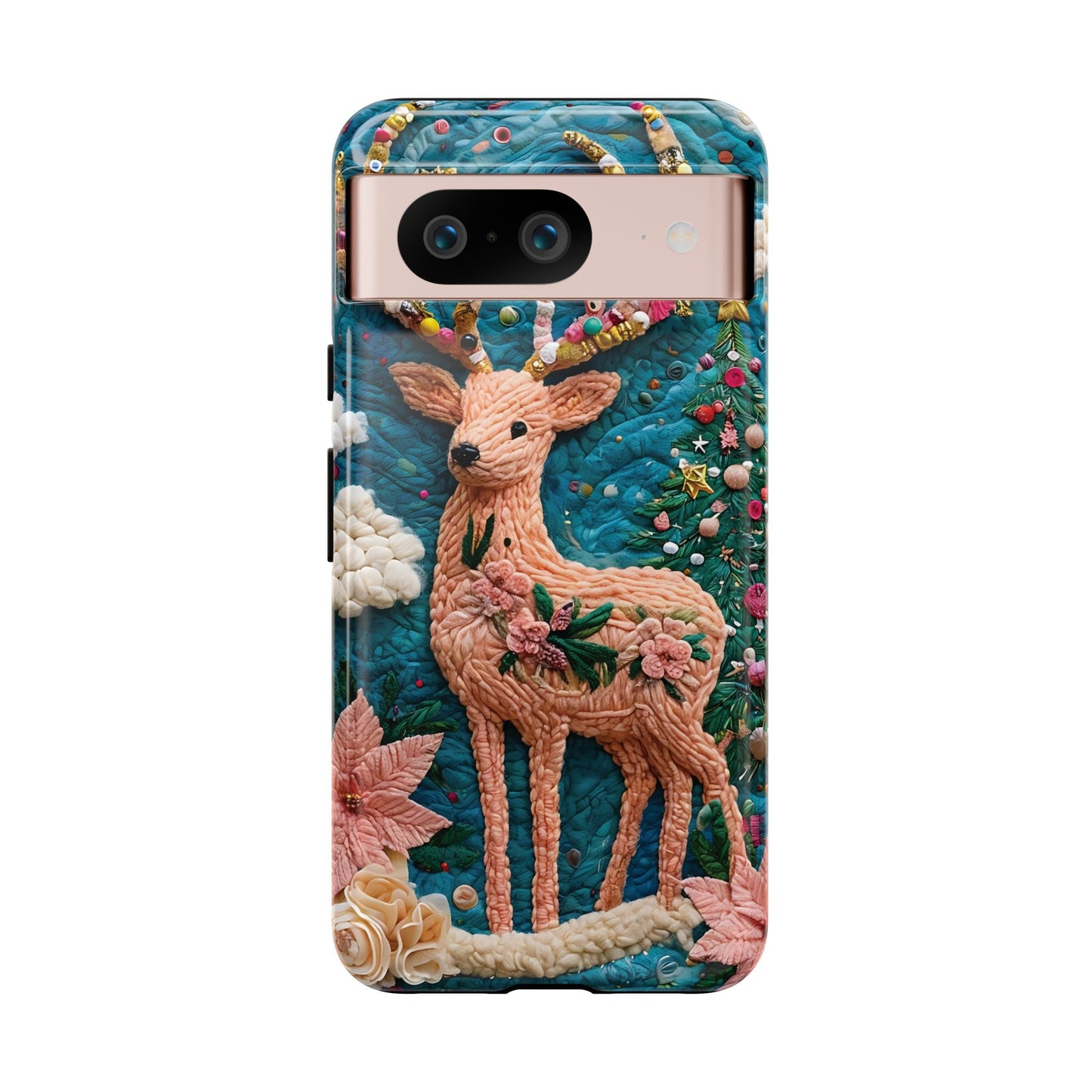 Whimsical Textile Art Featuring Intricate Peach-Colored Deer phone case design.