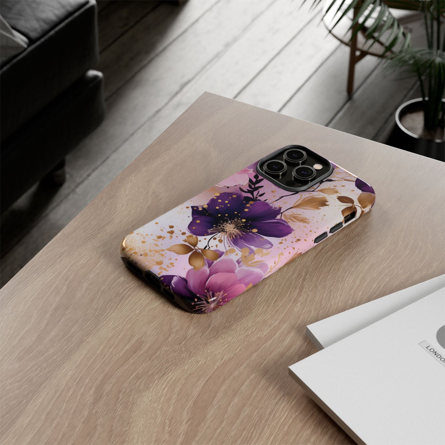 Luxury Purple & Gold Floral Aesthetic Mobile Case