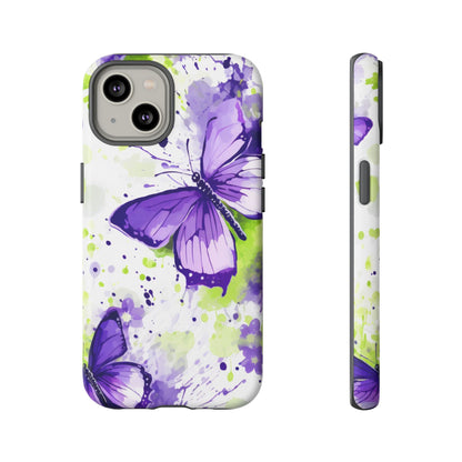 Vibrant Purple Butterfly Splash Mobile Cover – Artistic Green & Violet Aesthetic