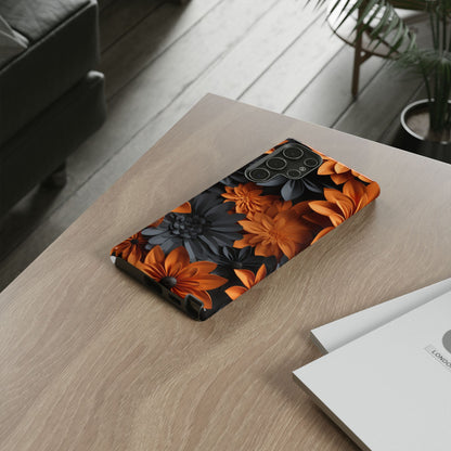 Orange & Black 3D Floral Mobile Case