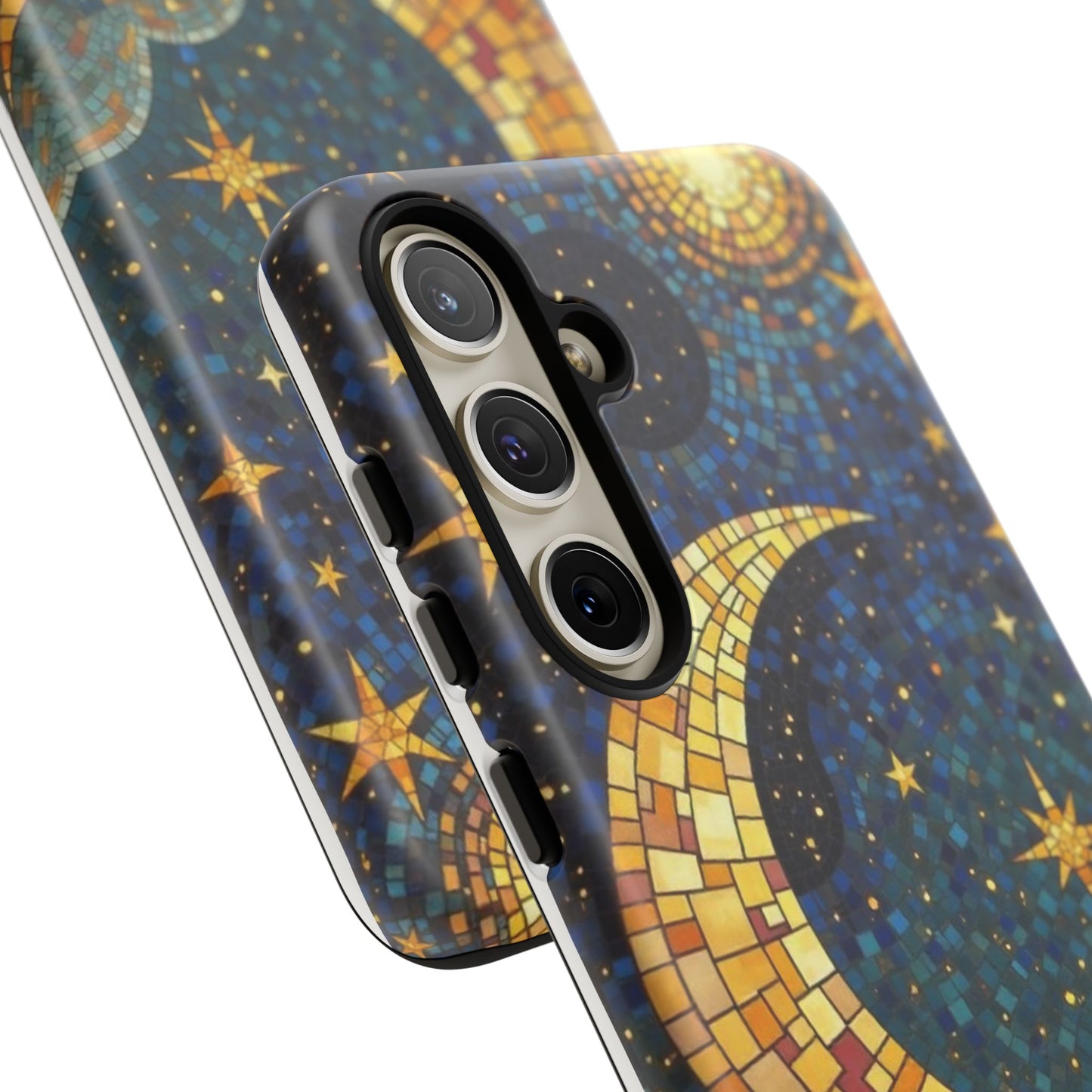 Golden Crescent: Mosaic Moon and Starry Night