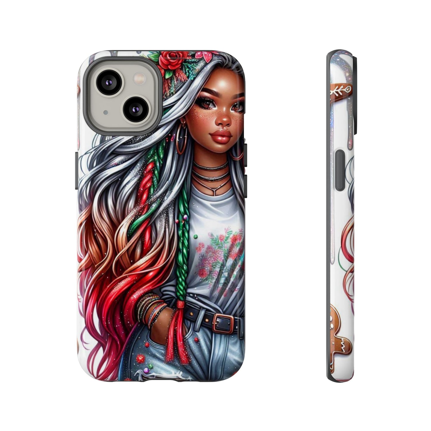 Festive Boho Queen – Holiday Glow & Candy Cane Braids Mobile Cover