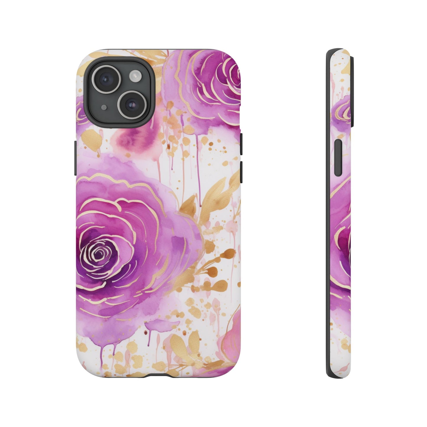 Elegant Purple-Gold Watercolor Rose Mobile Case