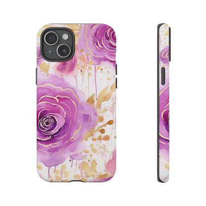 Elegant Purple-Gold Watercolor Rose Mobile Case