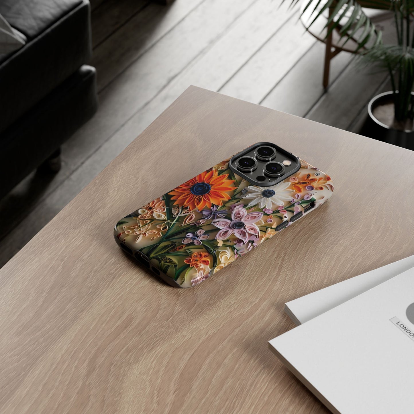 Intricate Quilled Floral Artwork In Vibrant Colors phone case design.