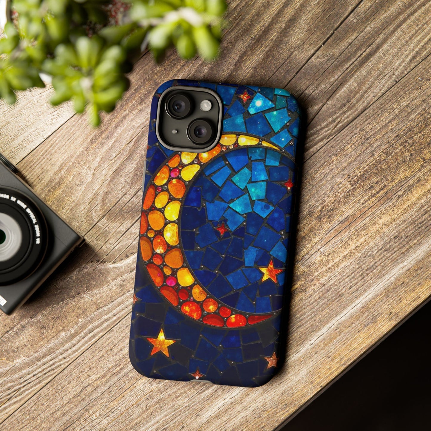 Lunar Glow: Vibrant Moon and Starry Night
