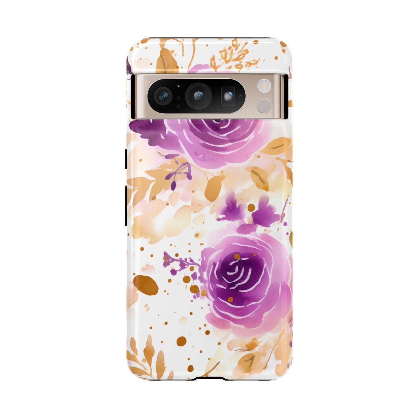 Purple Bloom Watercolor Mobile Case – Artistic Elegance in Gold & Lilac