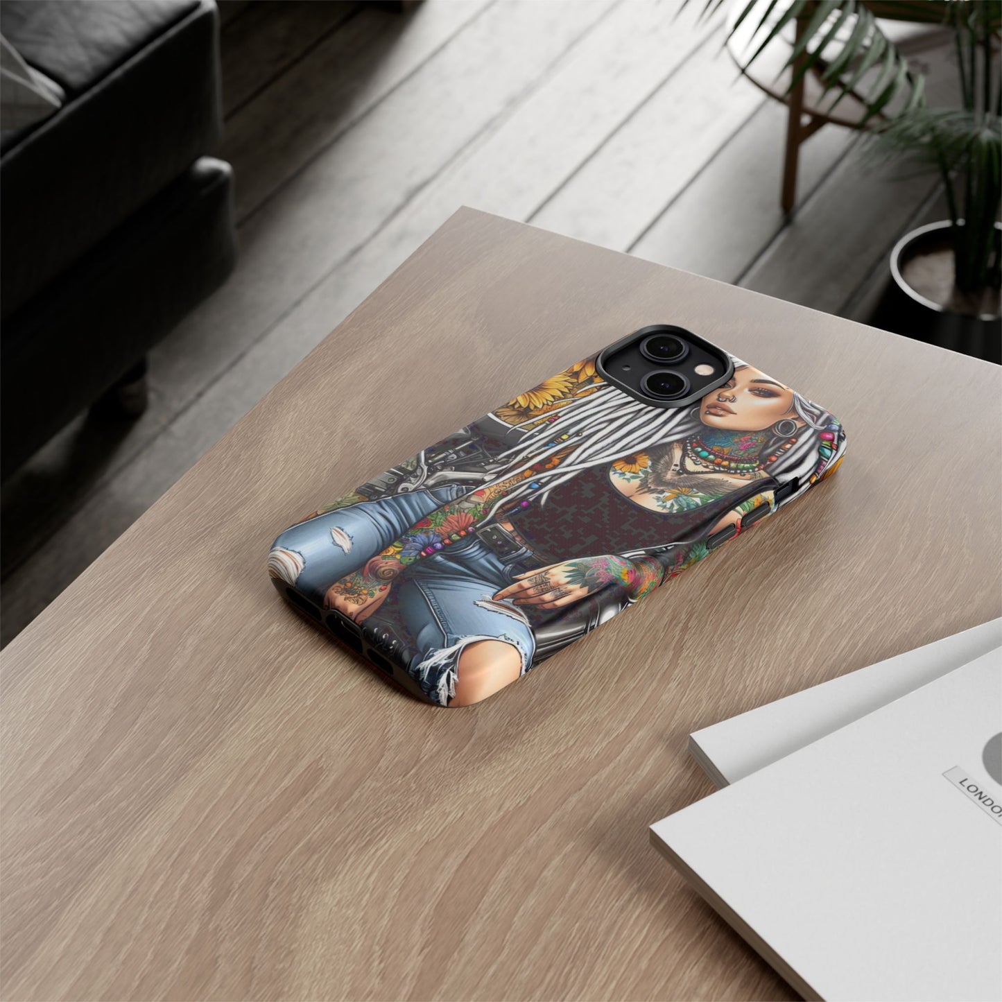 Sunflower Biker Queen – Bohemian Tattooed Rebel Mobile Cover