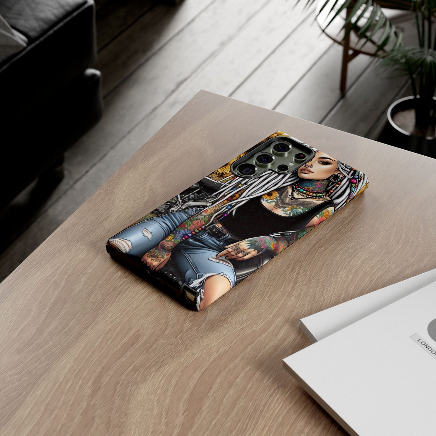 Sunflower Biker Queen – Bohemian Tattooed Rebel Mobile Cover