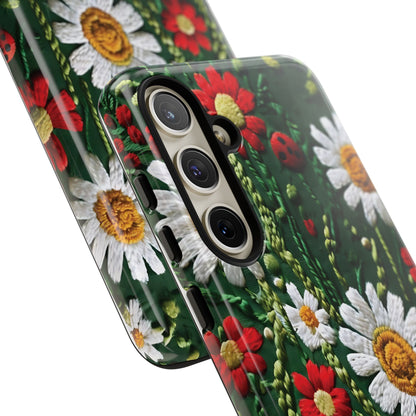 Intricate Embroidered Fabric Featuring Daisies And Ladybugs phone case design
