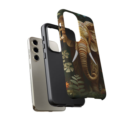 Golden Jungle Elephant Mobile Cover – Intricate Paper Art Design