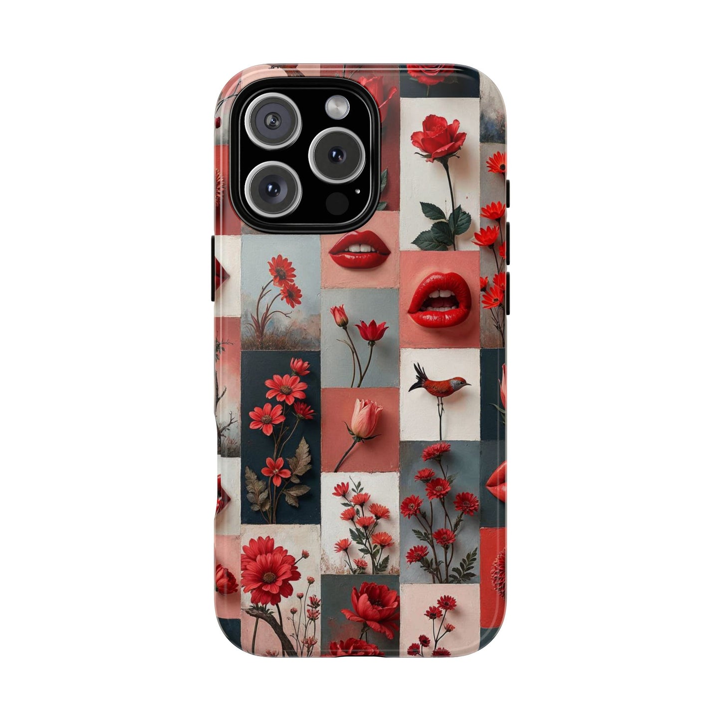 Red Flowers & Lips Collage Phone Case