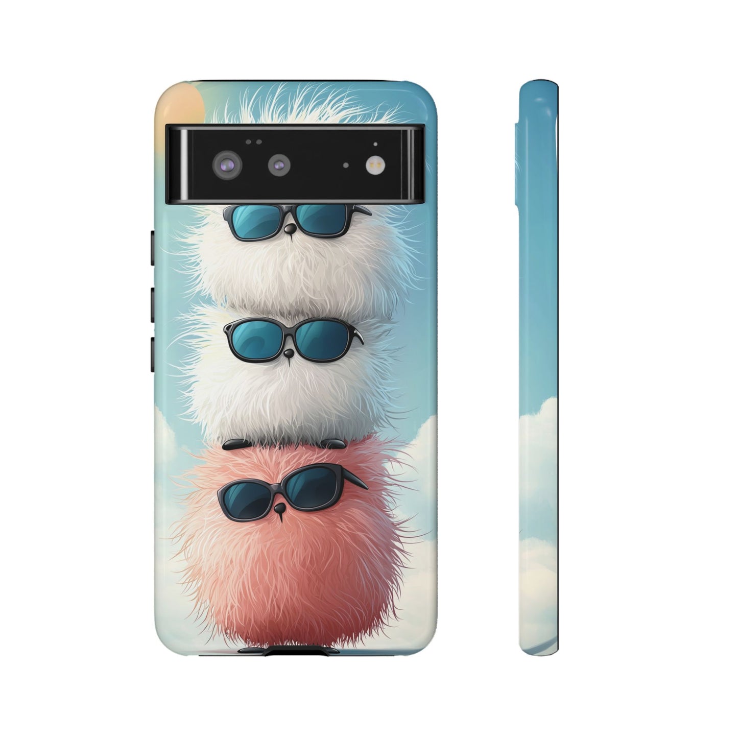 Fluffy Stack Anime Phone Case – Cute Kawaii Furry Creatures with Sunglasses, iPhone, Samsung & Google Pixel Case
