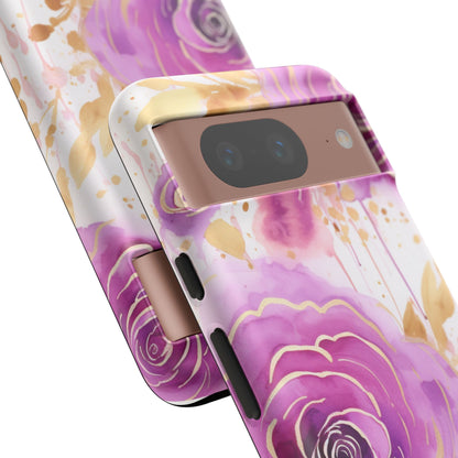 Elegant Purple-Gold Watercolor Rose Mobile Case