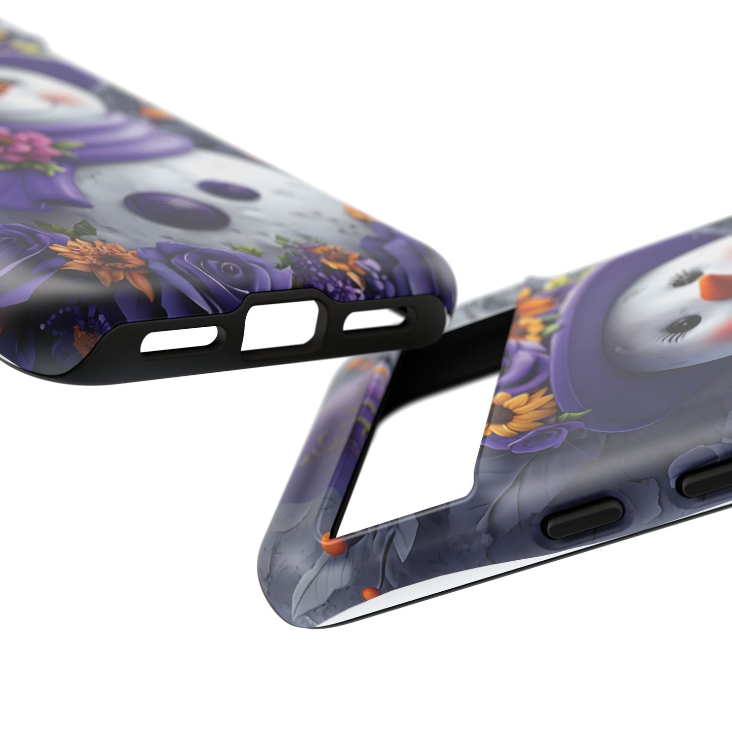 Cheerful Snowman With Colorful Floral Hat And Scarf phone case design