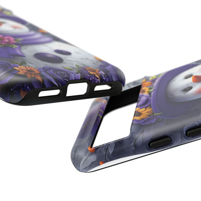 Cheerful Snowman With Colorful Floral Hat And Scarf phone case design