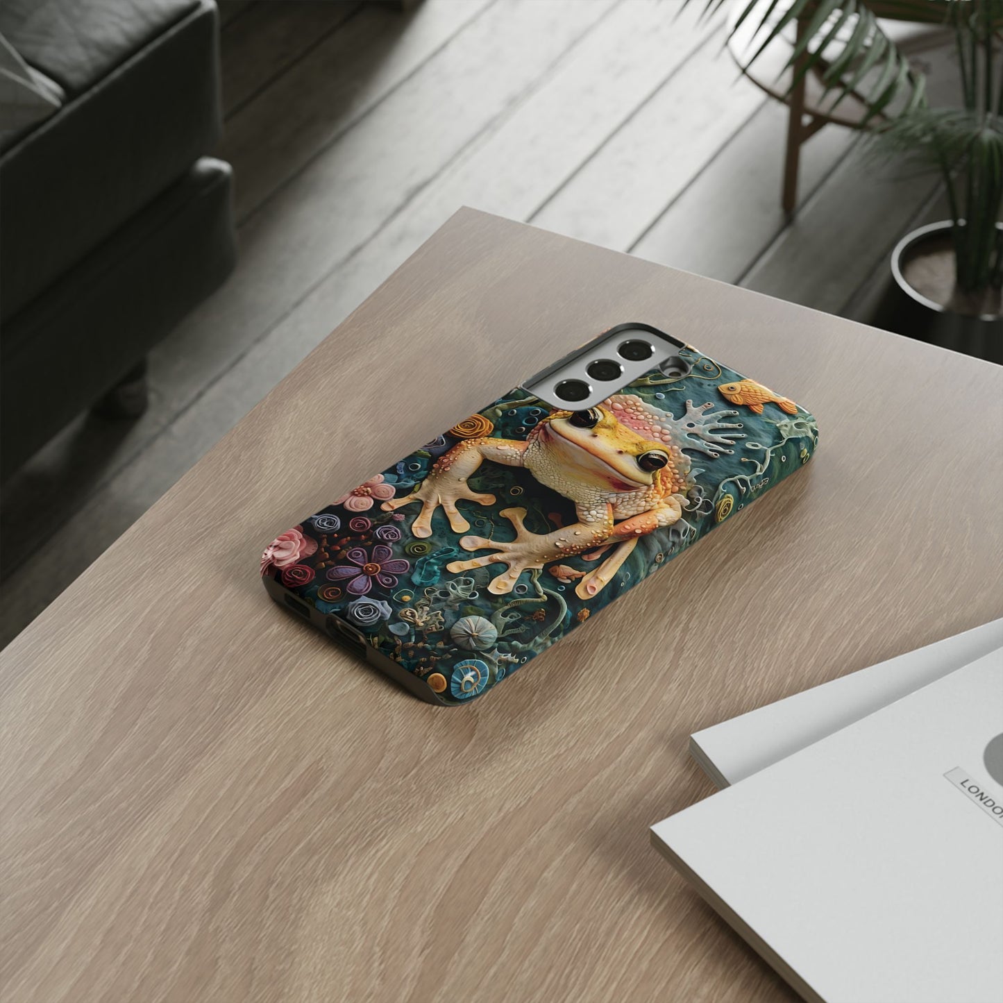 Intricate 3D Felt Artwork of Underwater Ecosystem with Frog phone case design.