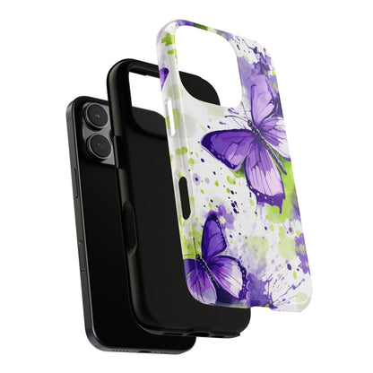 Vibrant Purple Butterfly Splash Mobile Cover – Artistic Green & Violet Aesthetic