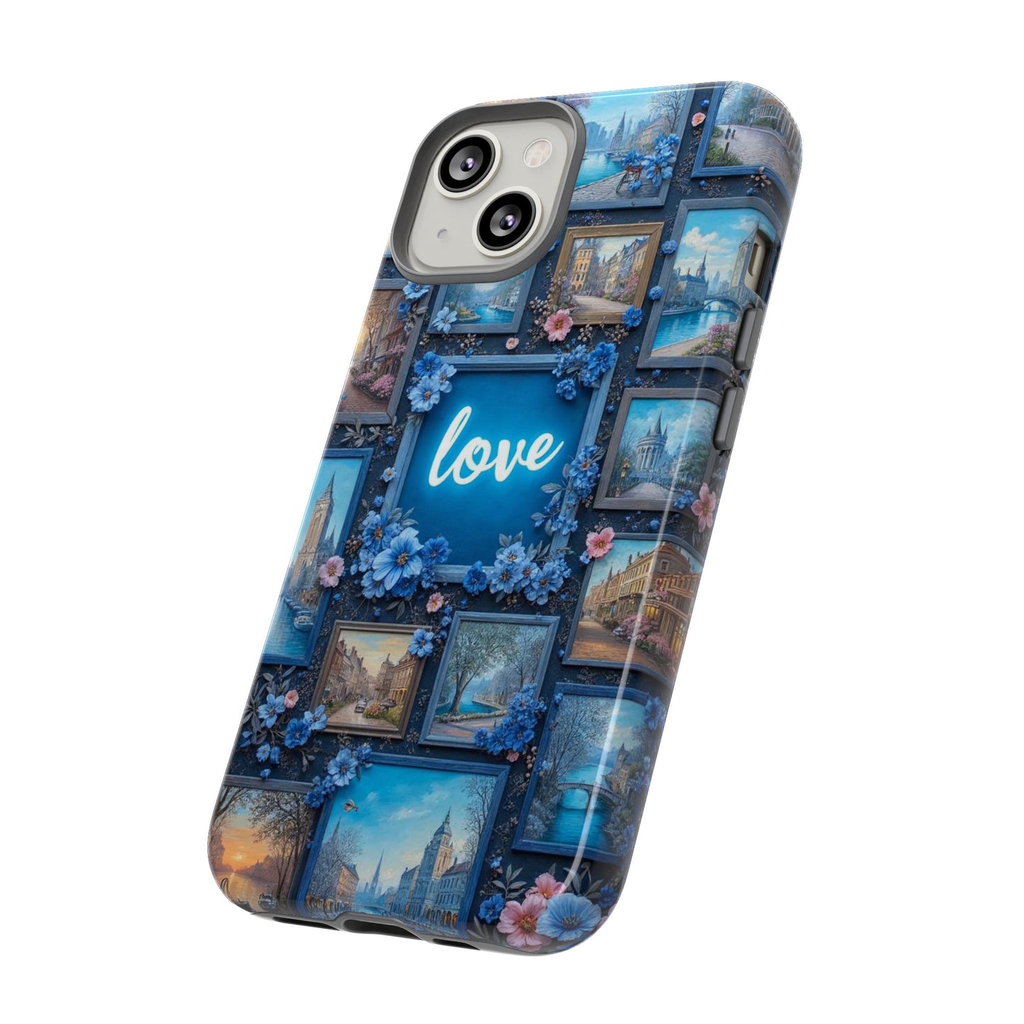 Blue Floral Love Frame Phone Case