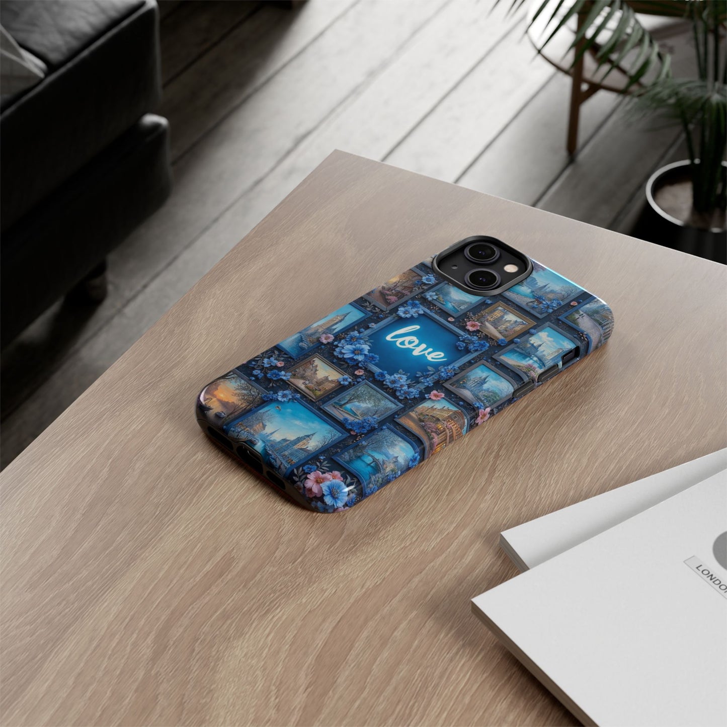 Blue Floral Love Frame Phone Case