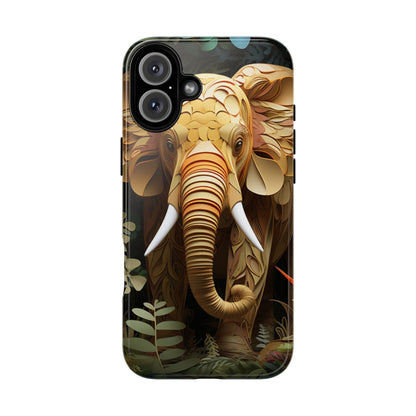 Golden Jungle Elephant Mobile Cover – Intricate Paper Art Design