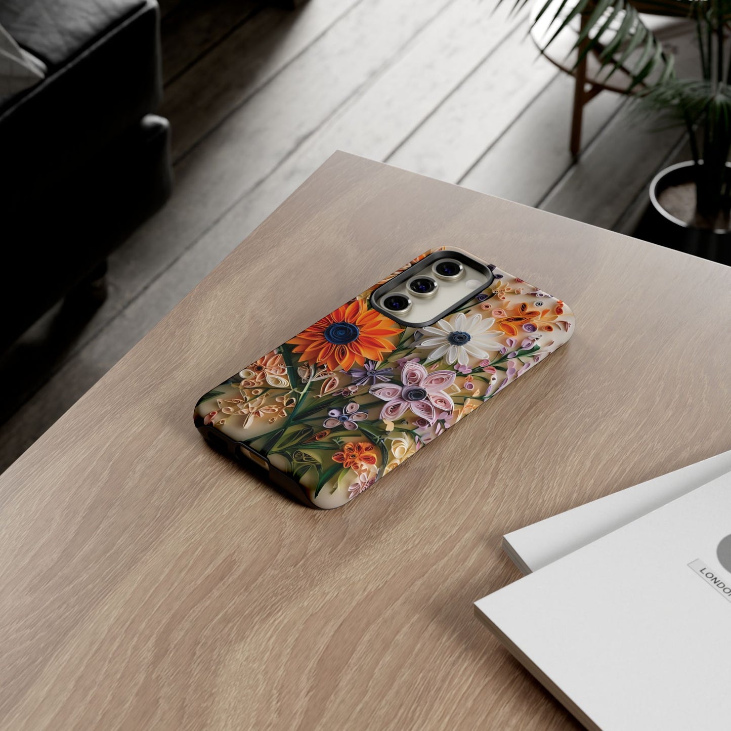 Intricate Quilled Floral Artwork In Vibrant Colors phone case design.