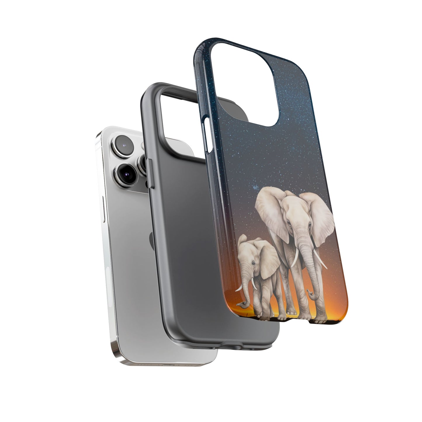 Starry Safari Elephant Family Mobile Cover – Cosmic Wildlife Aesthetic