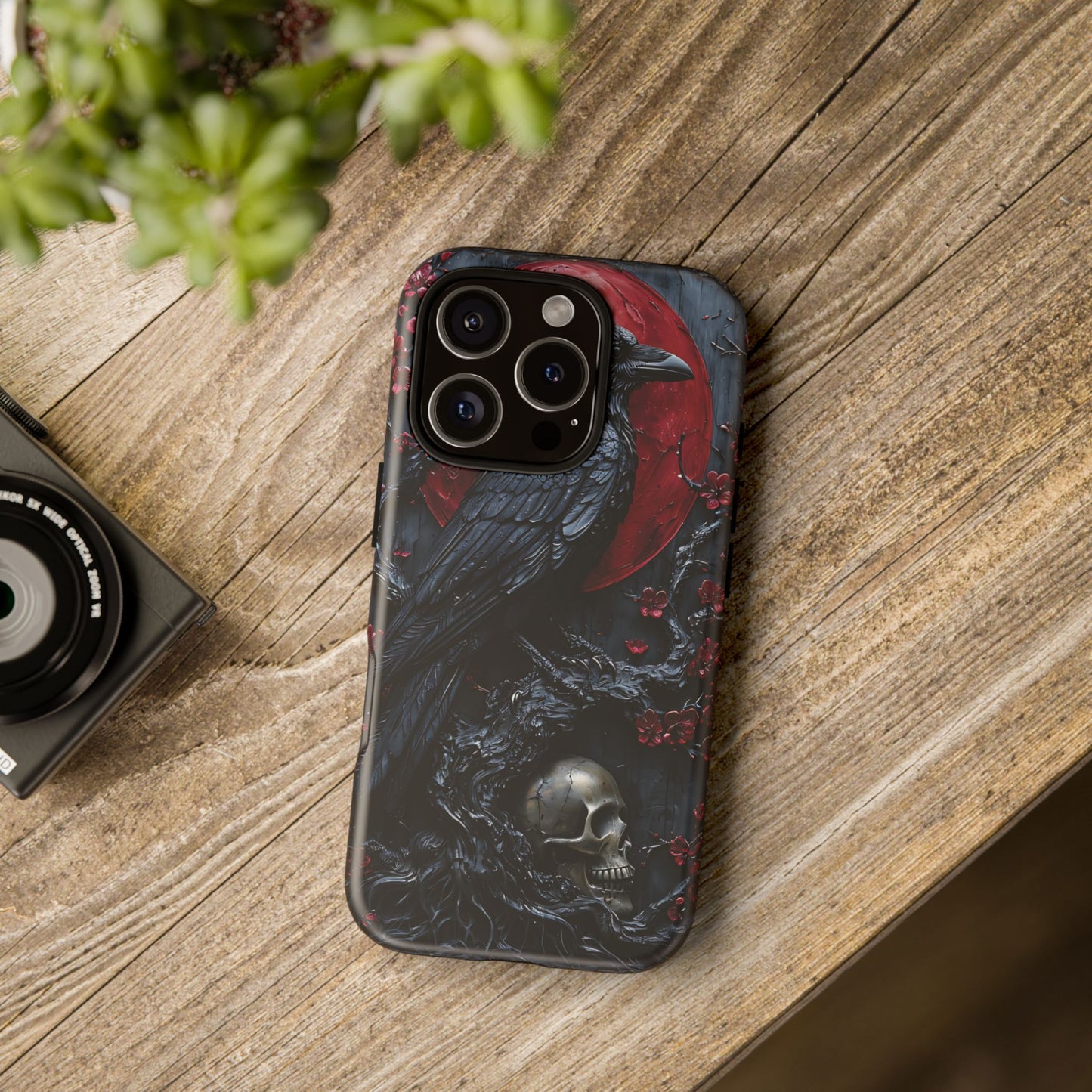 Gothic Sculpture Of Raven On Charcoal Tree Branch phone case design