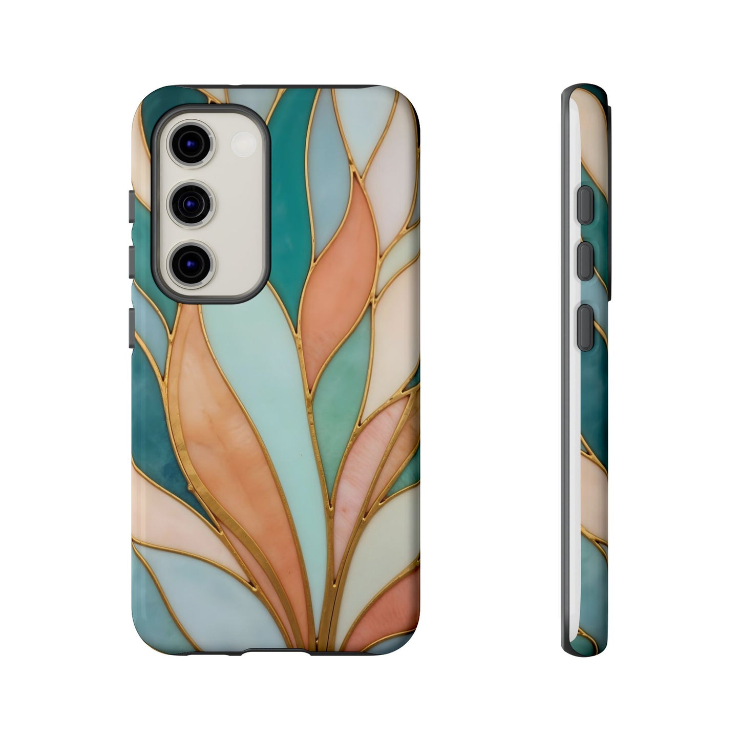 Geometric Leaves: Teal, Peach, and Gold Harmony