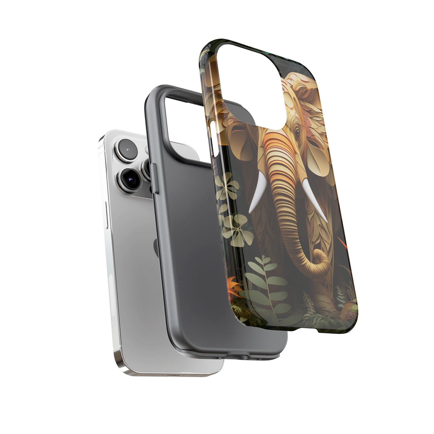 Golden Jungle Elephant Mobile Cover – Intricate Paper Art Design